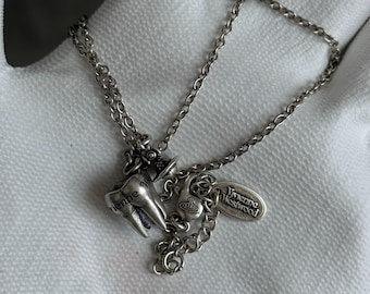 Vivienne Westwood Rima Tooth Pendant Necklace Silver Black Vivienne Westwood Chain Unisex Gothic Y2K Rare