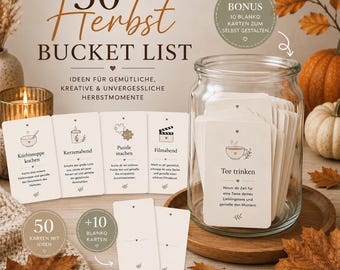 Autumn Bucket List | 50 Printable Autumn Ideas | DIY | Printable | Autumn Gift Idea | Bucket List Cards | 10 Bonus Blank Cards