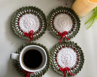 Merry Holly Christmas Wreath Coaster Crochet Pattern By Mushyy