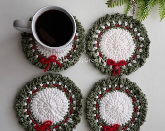 Merry Christmas Wreath Crochet Coaster Pattern PDF, Holiday Mug Rug Crochet Pattern, Christmas Coaster, DIY Table Decor, Instant Download