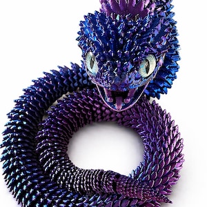 Articulated Purple Snake, 3D Printed Flexible Serpent, Crystal Style Desk Decor, Unique Reptile Gift