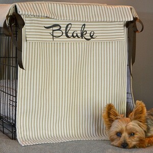 Personalized, Custom Dog Crate Cover, Silk Screen Name, Ticking Stripe, image 2