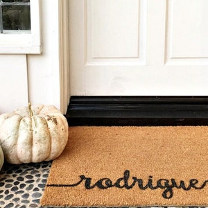 SCROLL NAME Doormat ... Hand Painted in CURSIVE on a Coir Mat image 1