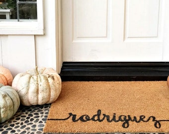 SCROLL NAME Doormat ... Hand Painted in CURSIVE on a Coir Mat