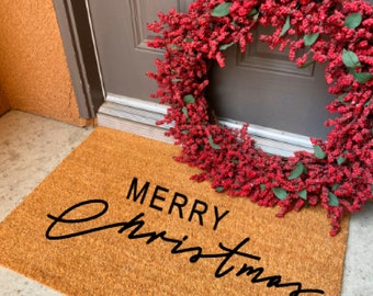 MERRY CHRISTMAS Doormat , Hand Painted Christmas COIR Mat