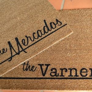 PERSONALIZED NAME Mat in Typewriter or Honey Cursive Font ... Natural Coir Fiber... 2 SIZES image 1