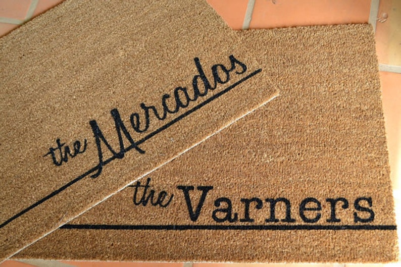 PERSONALIZED NAME Mat in Typewriter or Honey Cursive Font ... Natural Coir Fiber... 2 SIZES image 1