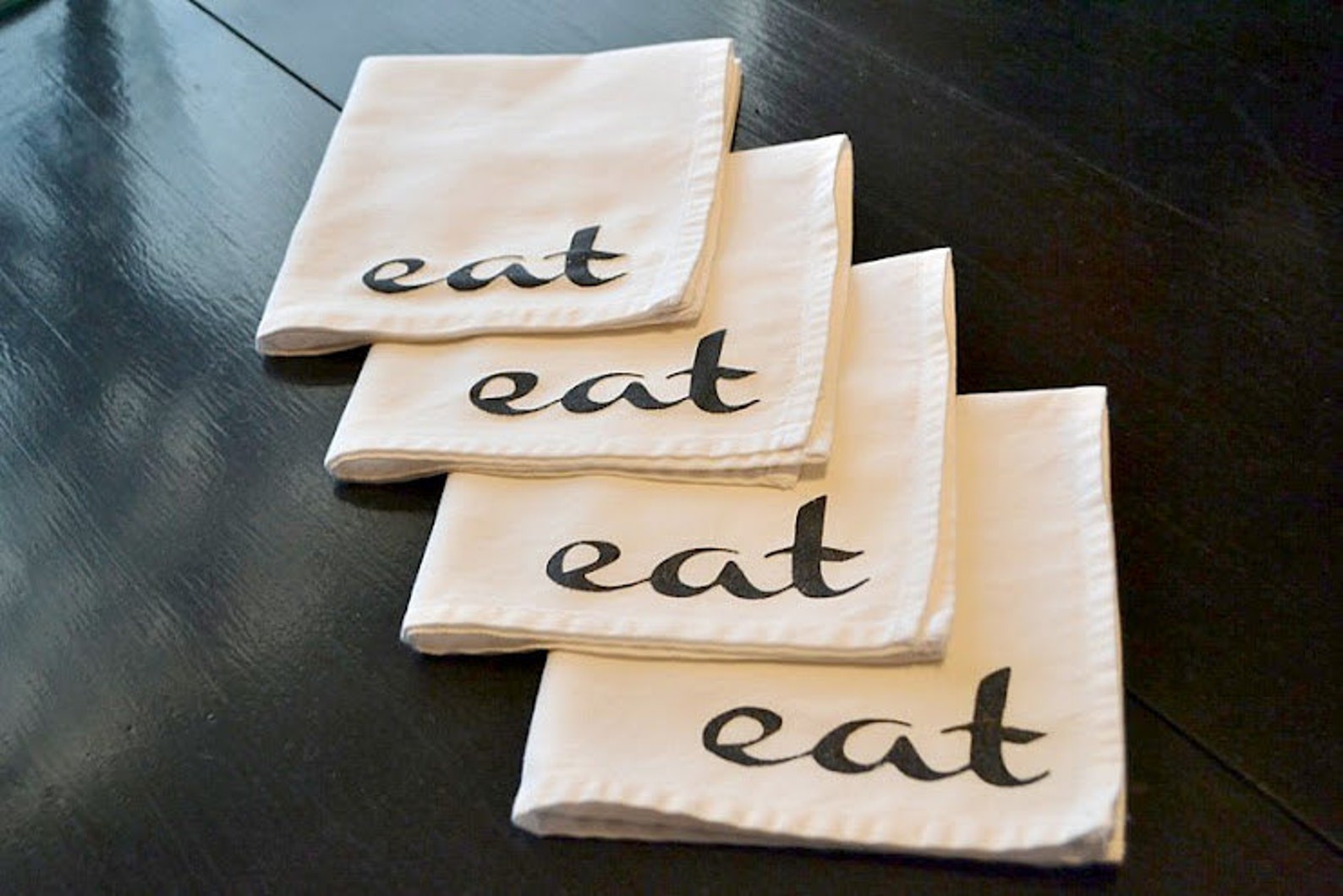 EAT Cloth Napkins Screened on White Napkins with the word EAT Etsy