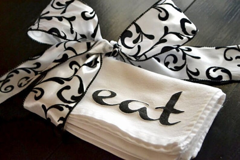 EAT Cloth Napkins Screened on White Napkins with the word EAT Etsy