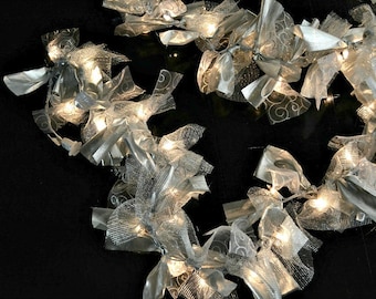 SILVER Knotted RAG GARLAND for Christmas … with 50 Mini Plug-In Lights or 60 Battery Lights