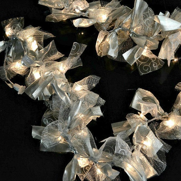 SILVER Knotted RAG GARLAND for Christmas … with 50 Mini Plug-In Lights or 60 Battery Lights