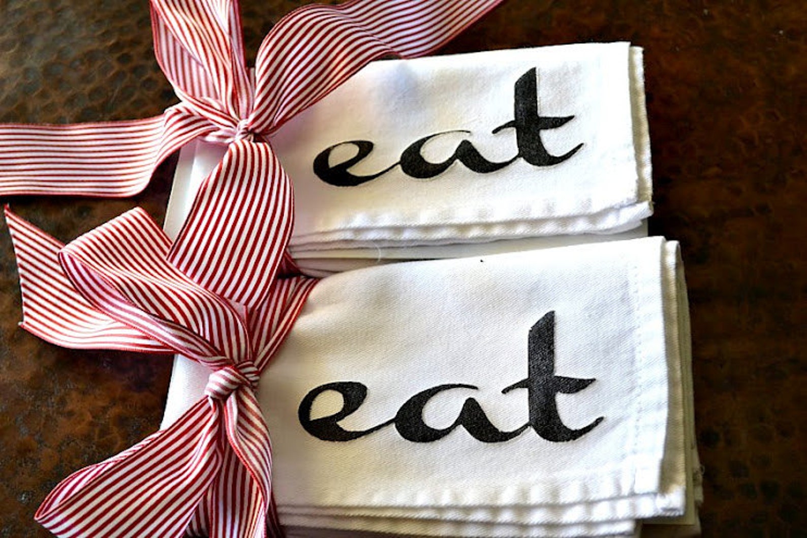 EAT Cloth Napkins Screened on White Napkins with the word EAT Etsy