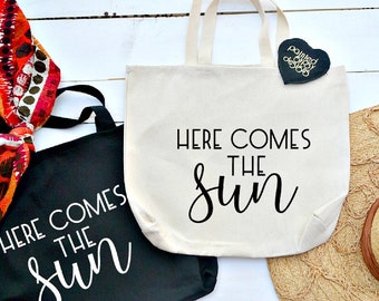 HERE COMES the SUN Jumbo or Standard Sized Canvas Tote ... Beatles Lovers