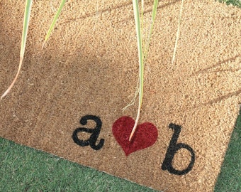 HEARTS & INITIALS DOORMAT …  Personalized ... Hand Painted Coir Mat with Your Initials... 2 Sizes