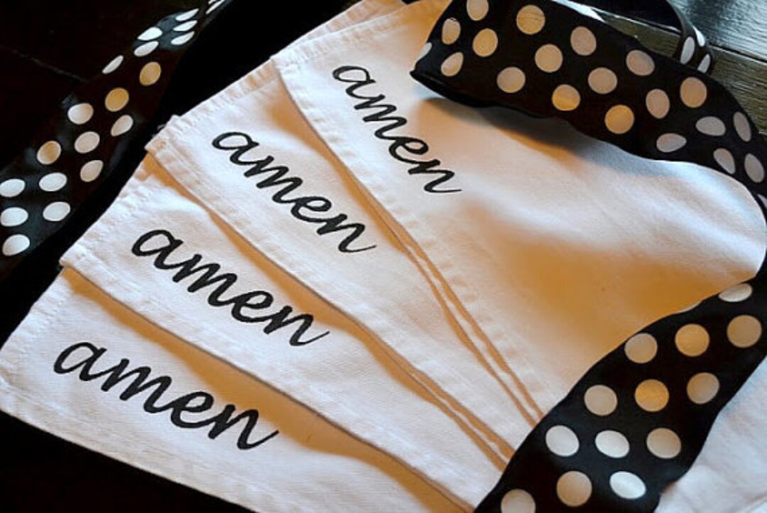 AMEN Cloth Napkins Screened on White COTTON BLEND Napkins Etsy