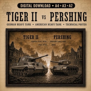 Tiger II vs Pershing Tank Duel Poster, WW2 Military History Art (Digital Download)