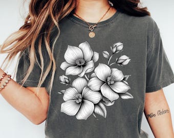 Monochrome Magnolia Bouquet T-Shirt | Floral Botanical Tee