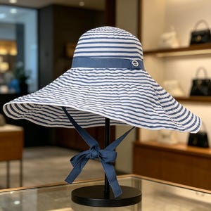 Cerulean Blue Floppy Straw Beach Hat Elastic Chin Strap Women main image 4