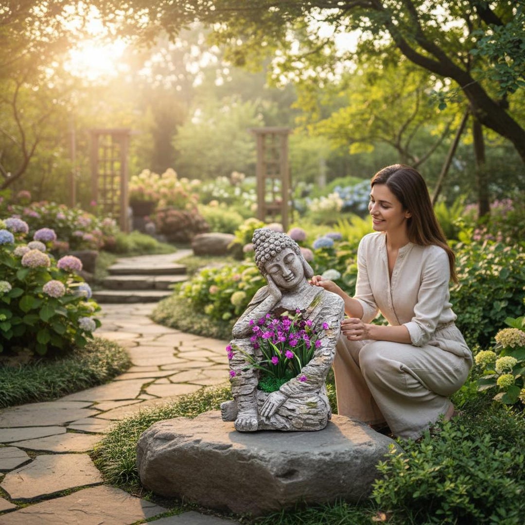 Buddha Garden Statue Planter – Resin Zen Outdoor Decor - Etsy