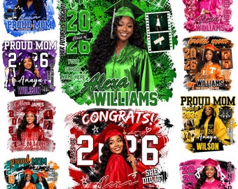 Proud Mom Graduation T-Shirt Template Bundle | Mom Class of 2026 Canva Designs | Editable Grad Shirt PNG | Digital Download,Senior 2026 Tee