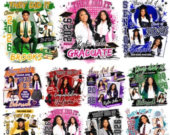 10 Class of 2026 Graduation Shirt Canva Template, They Did It 2026 Editable Bundle, Sibling Grads, Twins, Triplets, Photo Shirt Designs