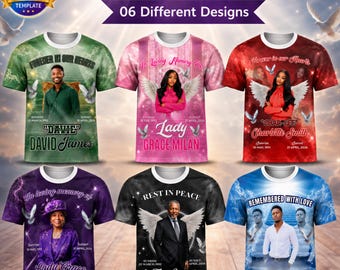 In Loving Memory All Over T-Shirt Designs | Memorial Shirt Bundle Canva Editable | Rest in Peace Sublimation PNG |Memorial Editable Shirt
