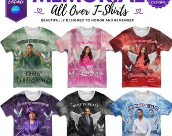 In Loving Memory All Over T-Shirt Designs, Memorial Shirt Bundle Canva Editable, Rest in Peace Sublimation PNG,Celebration of Life,RIP Shirt