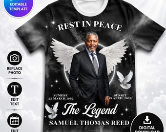 In Loving Memory All Over T-Shirt Design | Memorial Editable Shirt | Memorial Shirt Canva Editable | Rest in Peace Sublimation PNG