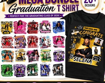 Class of 2026 Graduation T Shirt Mega Bundle, Canva Editable Grad Shirts Template, 2026 Graduation High School Designs, Senior 2026 T Shirt