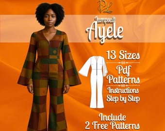 Flared Jumpsuit Sewing Pattern | African Style, Full Length, PDF Digital Download