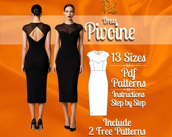PDF digital sewing pattern pencil dress | Midi dress pattern | wedding dress pattern  | sewing pattern pdf | Cocktail dress pattern
