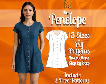 PDF digital sewing pattern for Trapeze dress | Jean dress pattern | Denim dress pattern | Mini dress pattern | Summer Dress pattern