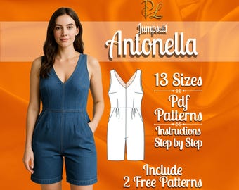Denim Jumpsuit pattern  | jumpsuit sewing pattern | Bermuda jumpsuit pattern | jumpsuit pdf pattern | Jean jumpsuit Pattern