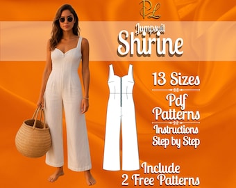 Wide leg Jumpsuit pattern | PDF digital sewing pattern | easy Jumpsuit pdf pattern | Linen jumpsuit pattern | Summer jumpsuit pattern
