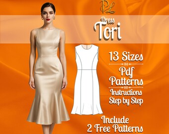 PDF digital sewing pattern gored dress | Below knee dress pattern | wedding dress pattern  | sewing pattern pdf | princess dress pattern