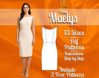 PDF digital sewing pattern Linen dress | Below knee dress pattern | Pencil dress pattern | Woven dress pattern | Sleeveless dress pattern