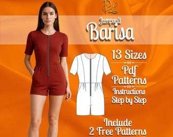 woman Jumpsuit pattern  | jumpsuit sewing pattern | shorts jumpsuit pattern | jumpsuit pdf pattern | Summer Jumpsuit pattern