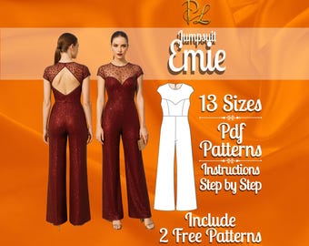 Jumpsuit sewing pattern | Wide leg jumpsuit pattern | Jumpsuit pdf pattern | Wedding jumpsuit pdf  | Gown jumpsuit Pattern
