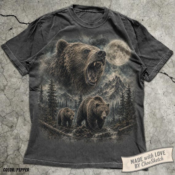 Vintage Bear Graphic Tee, Retro Nature Shirt, Celestial Moon shirt, bear graphic shirt, Retro Forest Graphic Tee,Vintage Forest shirt