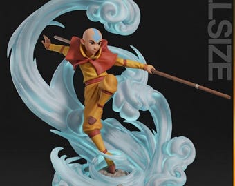 Figura de fantasía de Aang STL / Monje Maestro Aire / Estatua elemental imprimible en 3D de alto detalle / Modelo de exhibición de resina