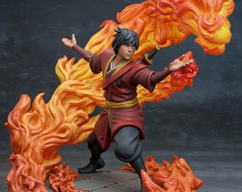 Figura de Zuko STL / Príncipe de la Nación del Fuego / Guerrero Elemental Modelo 3D / Estatua imprimible con gran detalle