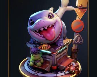 Jeff Land Shark STL / Figura imprimible en 3D de una linda criatura tiburón / Arte de fan de Marvel Rivals / Modelo de resina