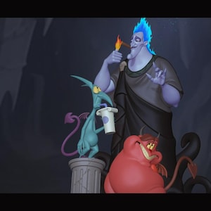Op de afbeelding: Een digitale illustratie met het personage Hades uit Disney's Hercules, die een lucifer aansteekt. Er zijn ook twee andere stripfiguren aanwezig. Het kleurenpalet omvat tinten blauw, rood en zwart.
