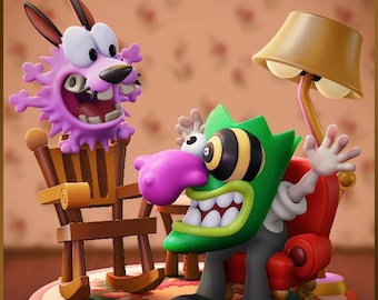 Figura imprimible 3D de un perro de granja rosa tímido en formato STL/estilo caricatura (descarga digital).