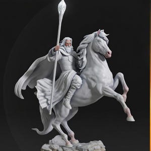 Gandalf den vite STL | Sagan om ringen-trollkarl 3D-utskrivbar resinfigur | Episk fantasymagikerstaty