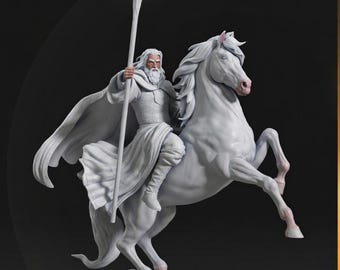 Figura de resina imprimible en 3D de Gandalf el Blanco (STL) / Mago de El Señor de los Anillos / Estatua de mago de fantasía épica