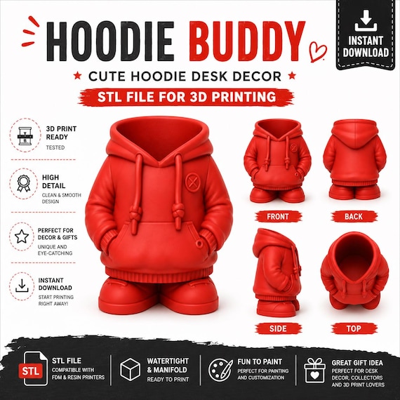 Hoodie Desk Organizer STL File | 3D Print Pen Holder (Digital Download)