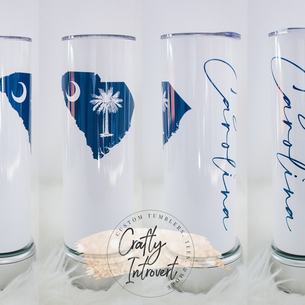 South Carolina 20oz Tumbler | SC State Blue Flag Sublimation | Crescent and Palm Tree | Customize with your state!!