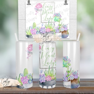 Senhora maluca de plantas com suculentas | Subarquivo PNG Arquivo digital de sublimação de 20 onças para copos | PNG | Toboágua | Nenhum item físico