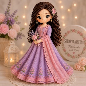 Princess Doll Crochet Pattern PDF, Amigurumi Doll Pattern, Elegant Lavender Crochet Girl Doll Tutorial